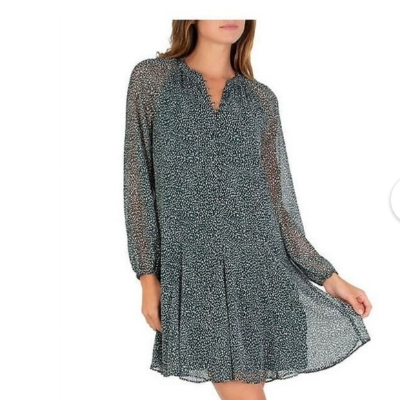 Joie Limited Edition Balloon Long Sleeve Green Flowy Chiffon Fall Mini Dress  L - Picture 1 of 9